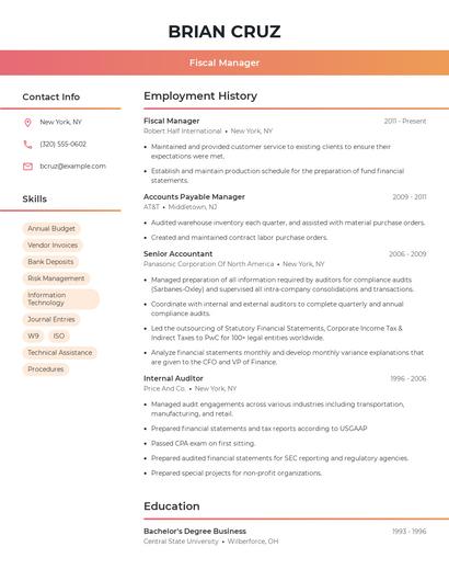 Fiscal Manager Resume