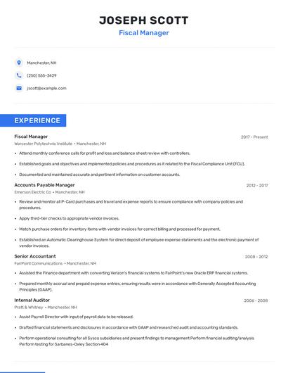 Fiscal Manager Resume