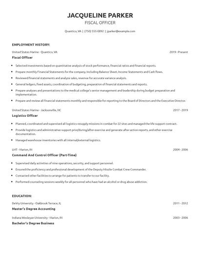 Fiscal Officer Resume