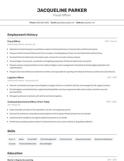Fiscal Officer Resume