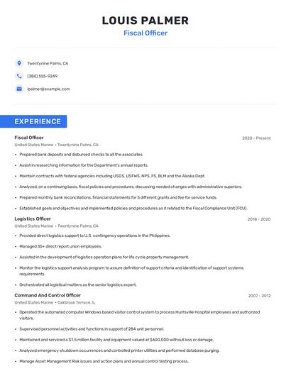 Fiscal Officer Resume