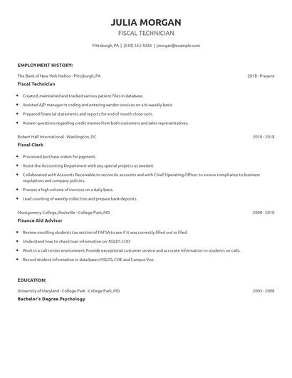 Fiscal Technician Resume