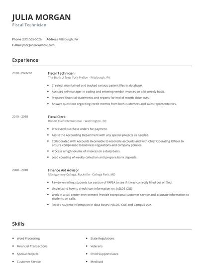 Fiscal Technician Resume