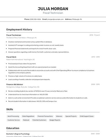 Fiscal Technician Resume