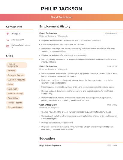 Fiscal Technician Resume