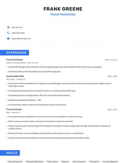 Fiscal Technician Resume