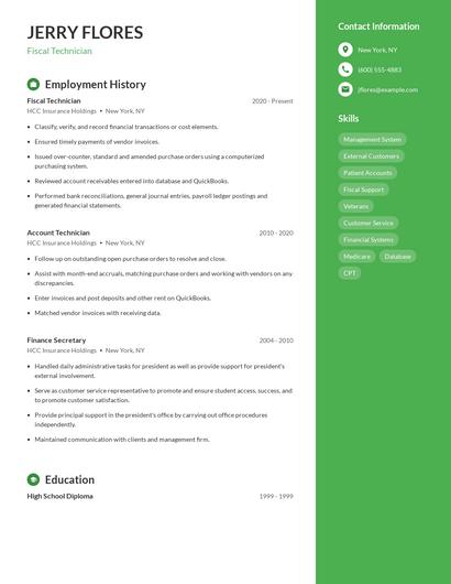 Fiscal Technician Resume