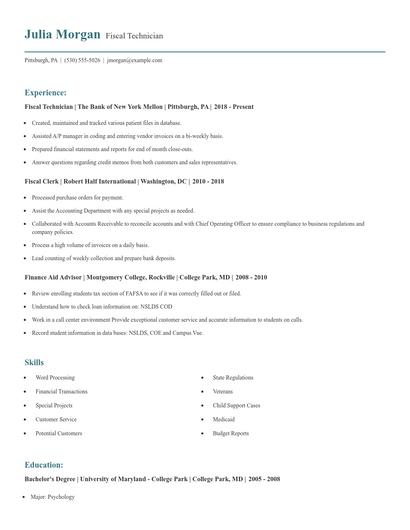 Fiscal Technician Resume