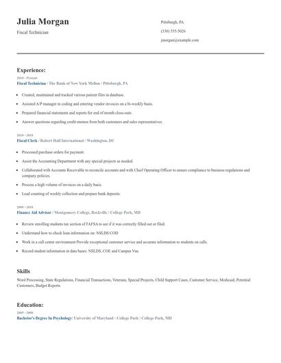 Fiscal Technician Resume