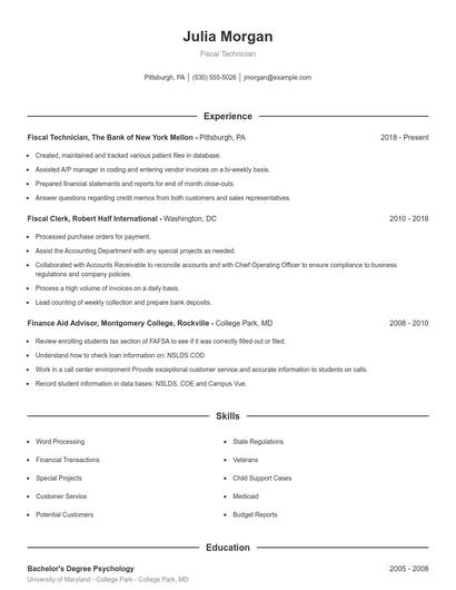 Fiscal Technician Resume