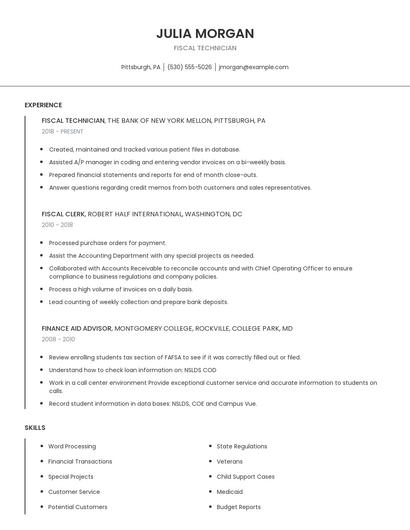 Fiscal Technician Resume
