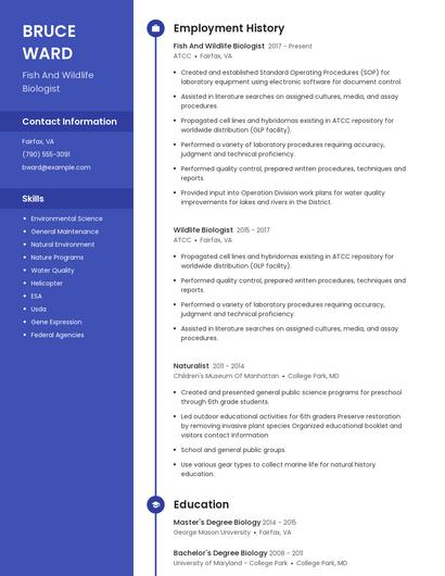 Fish And Wildlife Biologist Resume
