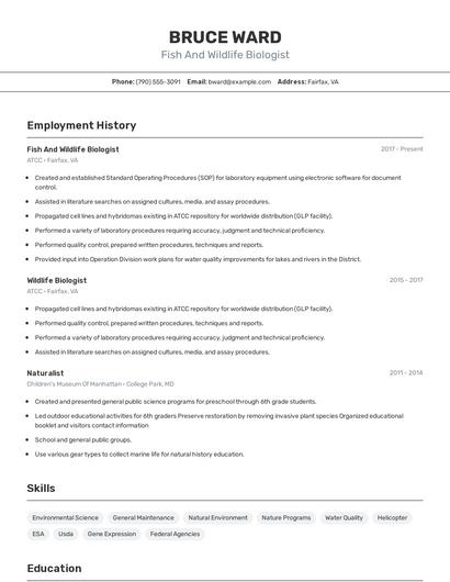 Fish And Wildlife Biologist Resume
