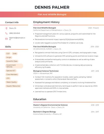 Fish And Wildlife Biologist Resume