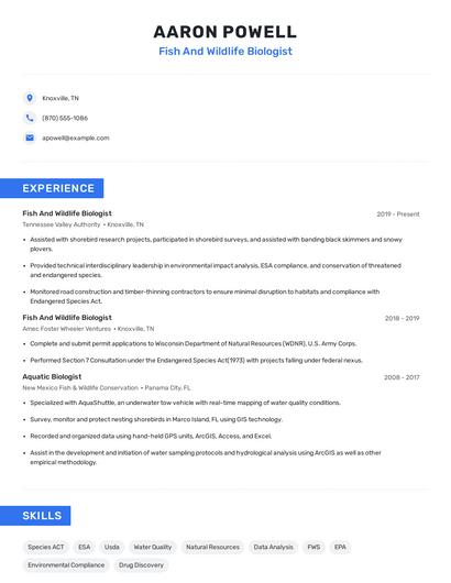 Fish And Wildlife Biologist Resume