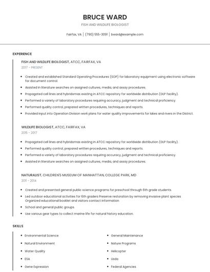 Fish And Wildlife Biologist Resume