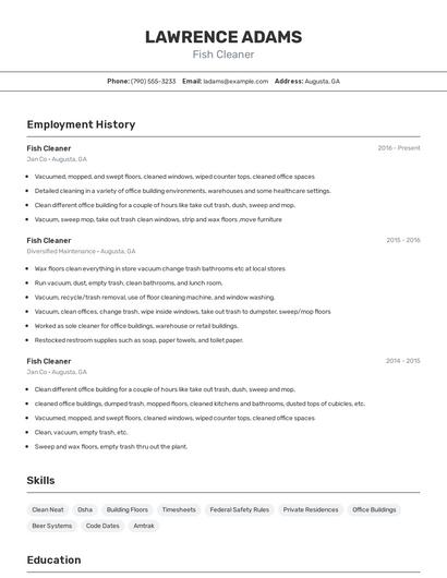 Fish Cleaner Resume