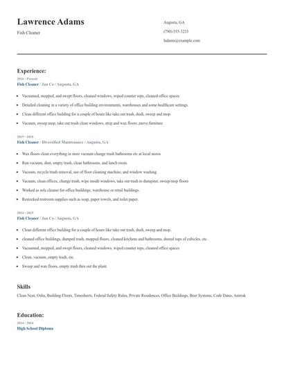 Fish Cleaner Resume