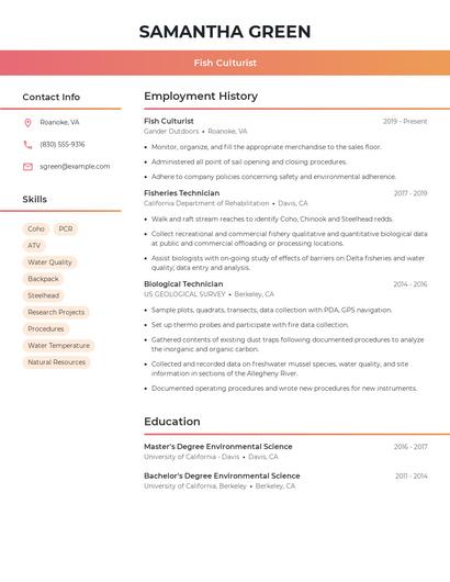 Fish Culturist Resume