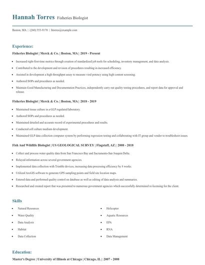 Fisheries Biologist Resume
