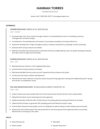 Fisheries Biologist Resume