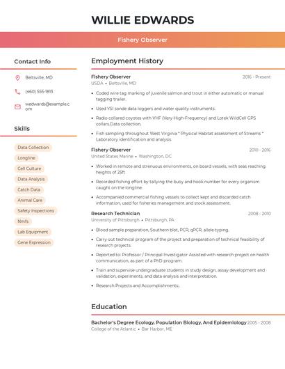 Fishery Observer Resume