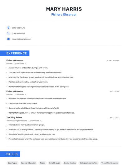 Fishery Observer Resume