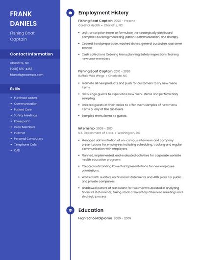 Fishing Boat Captain Resume