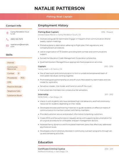 Fishing Boat Captain Resume