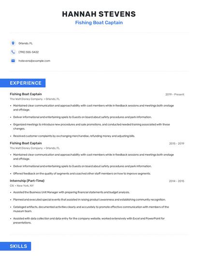 Fishing Boat Captain Resume