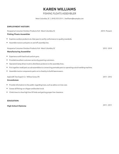 Fishing Floats Assembler Resume