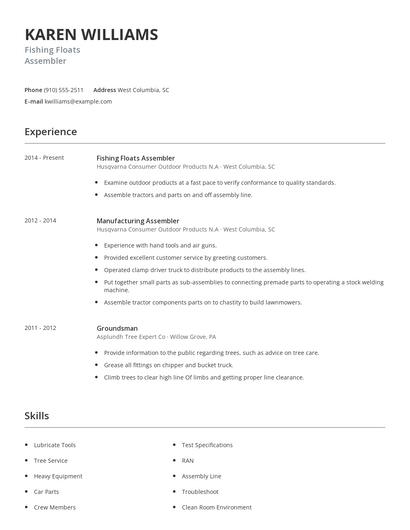 Fishing Floats Assembler Resume