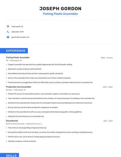 Fishing Floats Assembler Resume