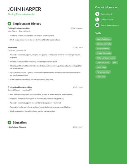 Fishing Floats Assembler Resume
