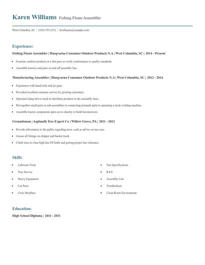 Fishing Floats Assembler Resume