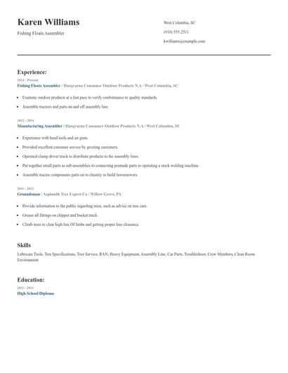 Fishing Floats Assembler Resume