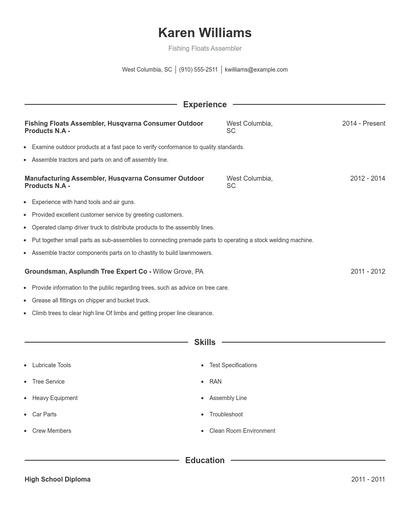 Fishing Floats Assembler Resume