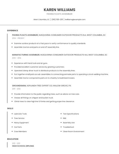 Fishing Floats Assembler Resume