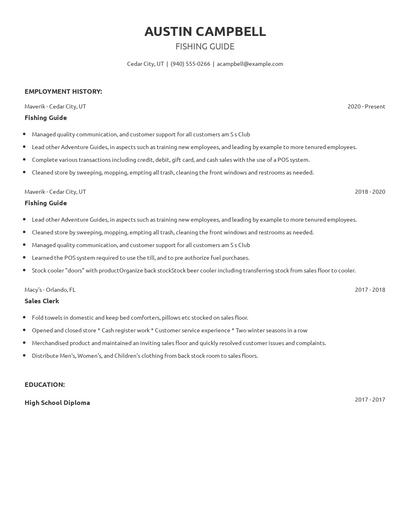 Fishing Guide Resume