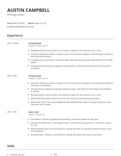 Fishing Guide Resume