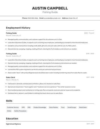 Fishing Guide Resume
