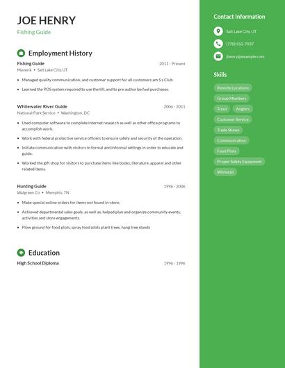 Fishing Guide Resume