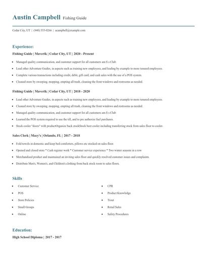 Fishing Guide Resume