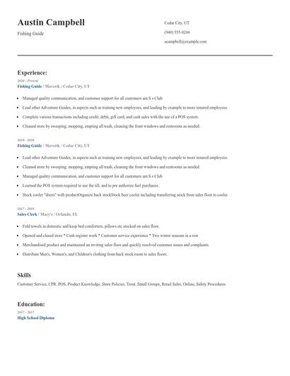 Fishing Guide Resume