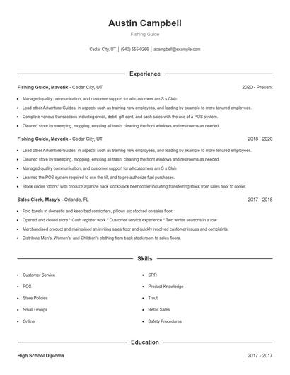 Fishing Guide Resume