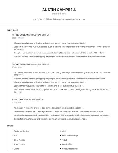 Fishing Guide Resume