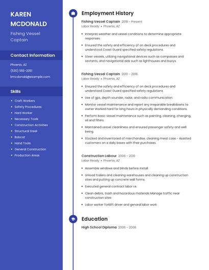 Fishing Vessel Captain Resume