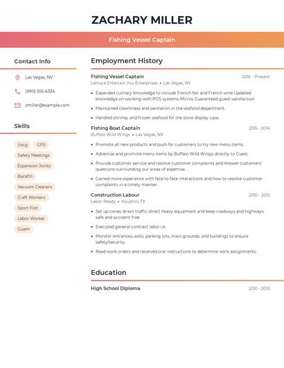 Fishing Vessel Captain Resume