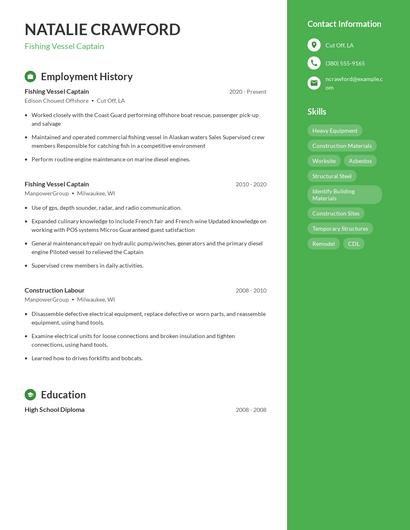 Fishing Vessel Captain Resume