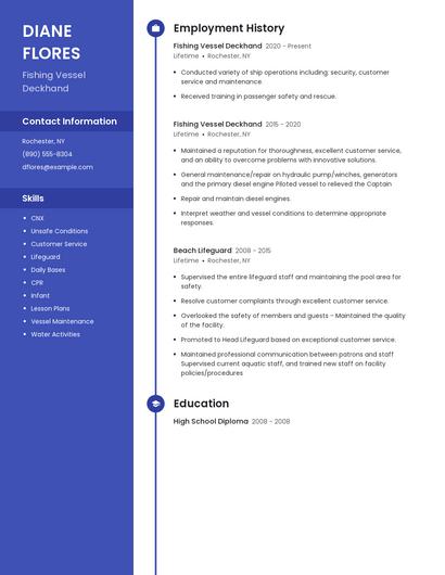Fishing Vessel Deckhand Resume